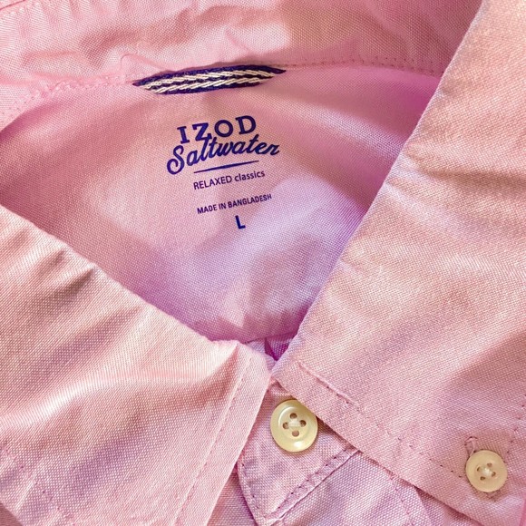 IZOD Saltwater Relaxed Classics Mens Shirt Size Large Pink Button Down Shirt - Picture 6 of 8